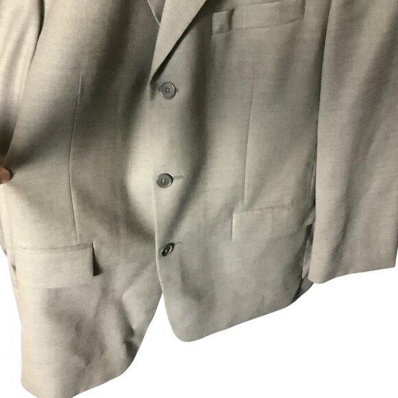 Kasper Men's Khaki Tan Wool Suit Jacket & Pants 2-Piece Set 46L Pure Virgin Wool - Picture 10 of 16